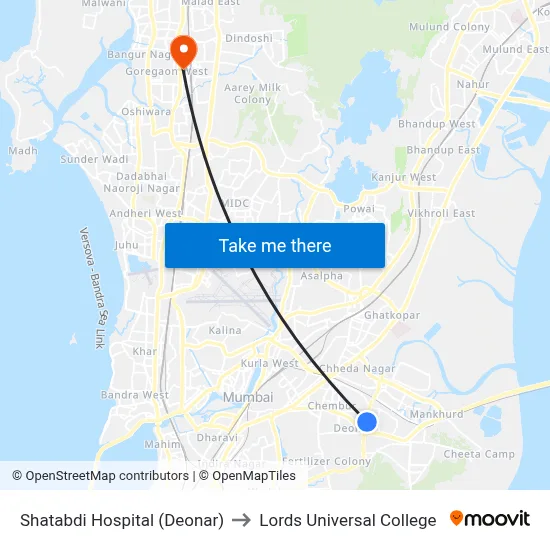 Shatabdi Hospital (Deonar) to Lords Universal College map