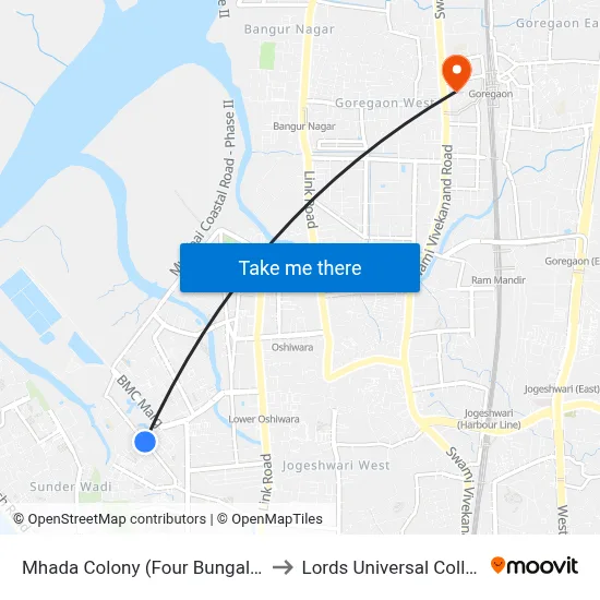 Mhada Colony (Four Bungalow) to Lords Universal College map