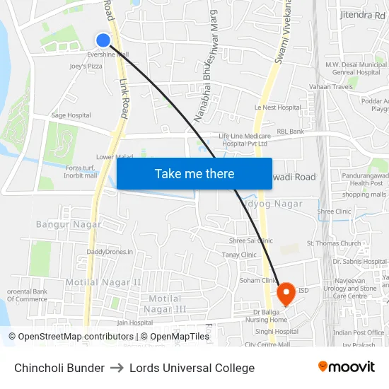 Chincholi Bunder to Lords Universal College map
