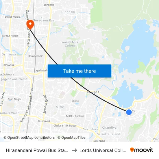Hiranandani Powai Bus Station to Lords Universal College map