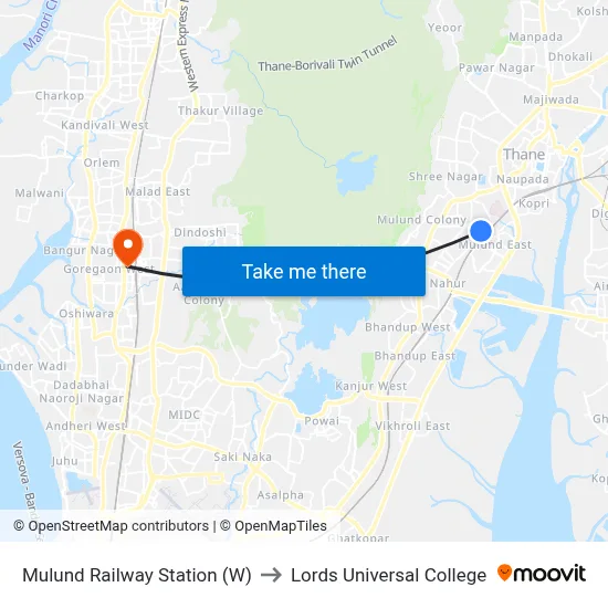 Mulund Railway Station (W) to Lords Universal College map