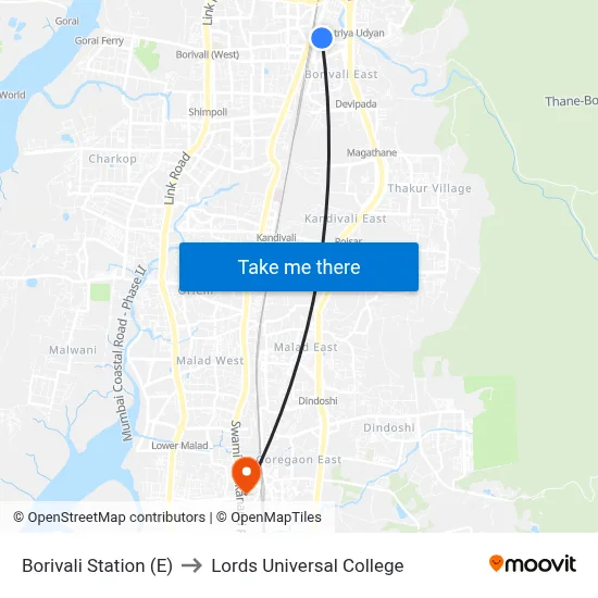 Borivali Station (E) to Lords Universal College map