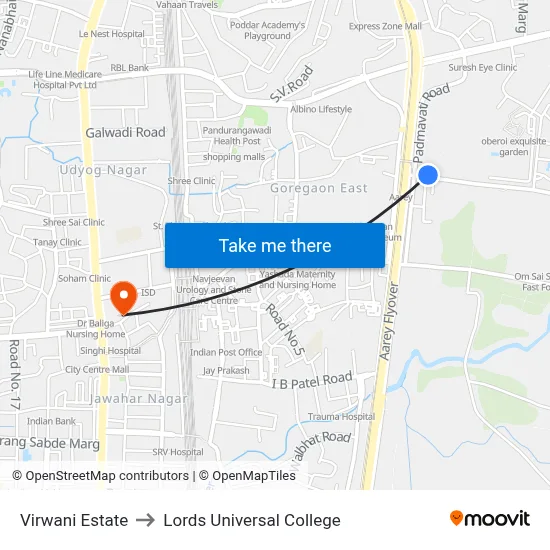 Virwani Estate to Lords Universal College map