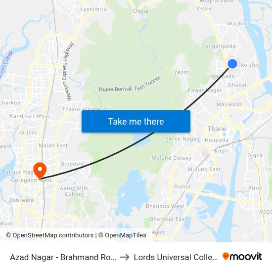 Azad Nagar - Brahmand Road to Lords Universal College map