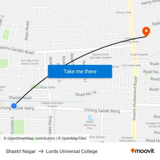 Shastri Nagar to Lords Universal College map