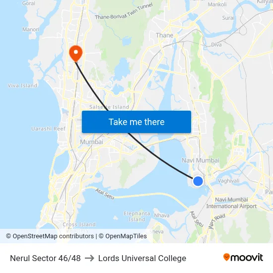 Nerul Sector 46/48 to Lords Universal College map