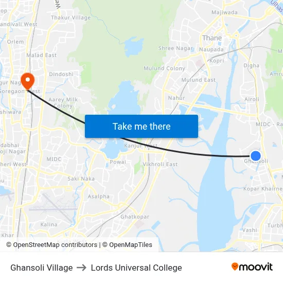 Ghansoli Village to Lords Universal College map