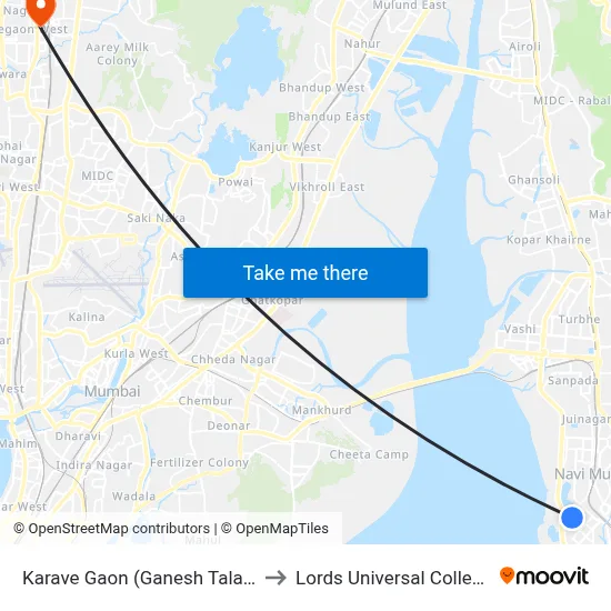 Karave Gaon (Ganesh Talav) to Lords Universal College map
