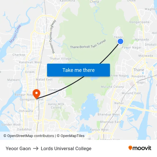 Yeoor Gaon to Lords Universal College map