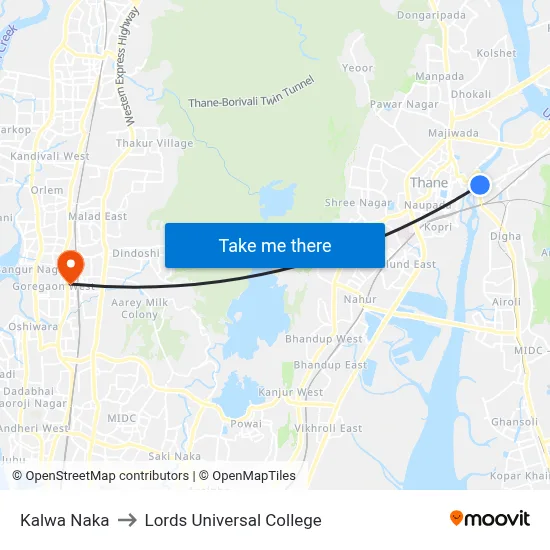 Kalwa Naka to Lords Universal College map