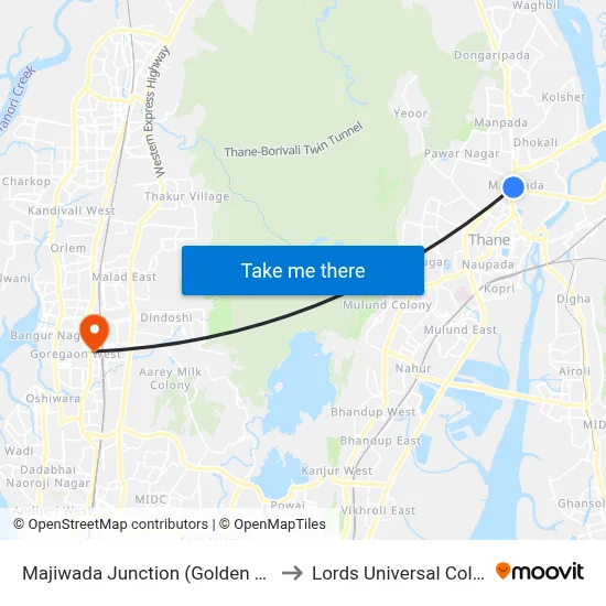 Majiwada Junction (Golden Daiej) to Lords Universal College map