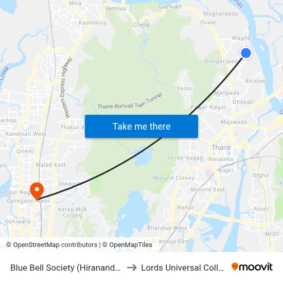 Blue Bell (Hiranandani Estate) to Lords Universal College map