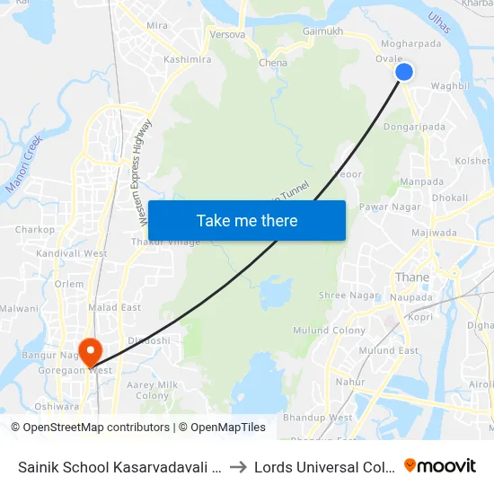 Sainik School Kasarvadavali Road to Lords Universal College map