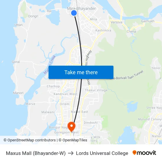 Maxus Mall (Bhayander-W) to Lords Universal College map
