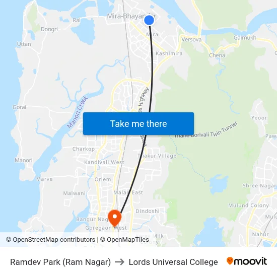 Ramdev Park (Ram Nagar) to Lords Universal College map