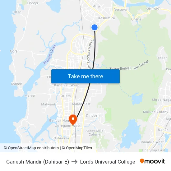 Ganesh Mandir (Dahisar-E) to Lords Universal College map