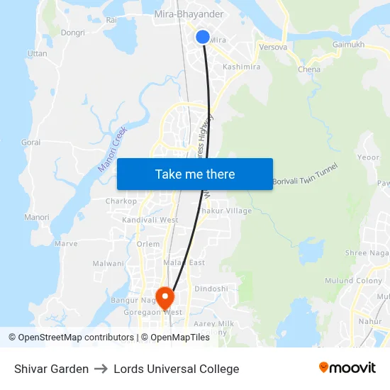 Shivar Garden to Lords Universal College map