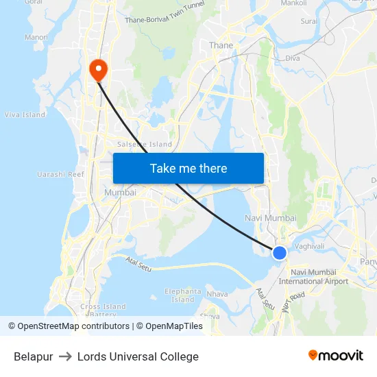 Belapur to Lords Universal College map