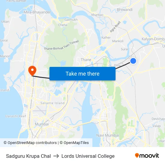 Sadguru Krupa Chal to Lords Universal College map