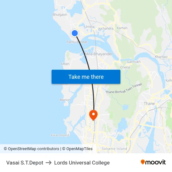 Vasai S.T.Depot to Lords Universal College map