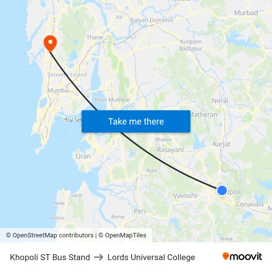Khopoli ST Bus Stand to Lords Universal College map