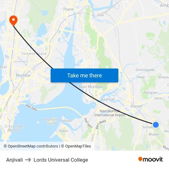 Anjivali to Lords Universal College map
