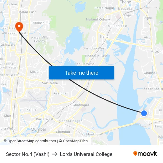 Sector No.4 (Vashi) to Lords Universal College map