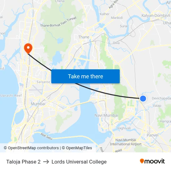 Taloja Phase 2 to Lords Universal College map