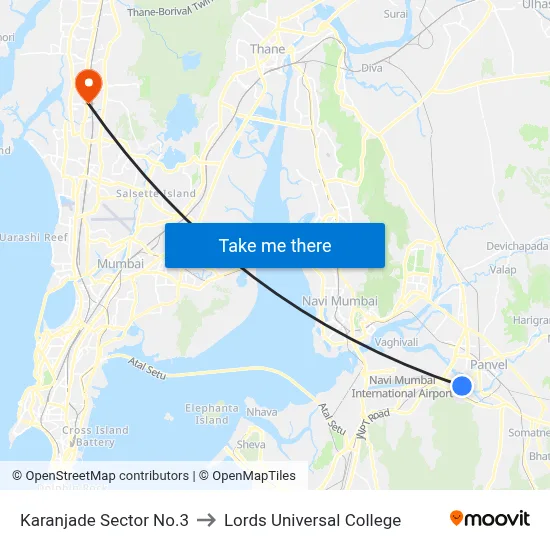 Karanjade Sector No.3 to Lords Universal College map
