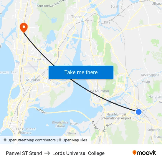 Panvel ST Stand to Lords Universal College map
