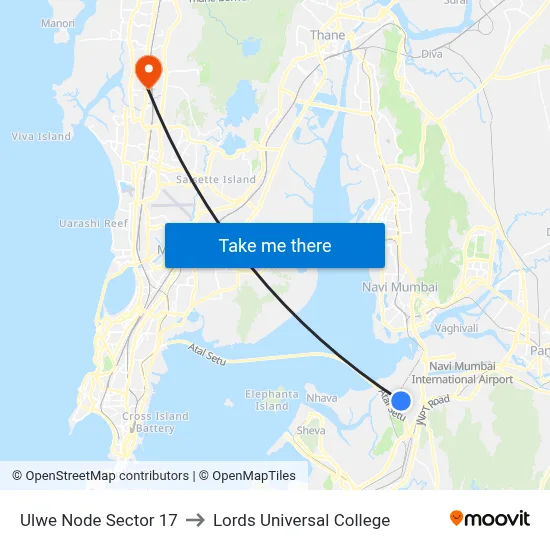 Ulwe Node Sector 17 to Lords Universal College map