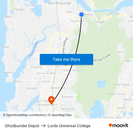 Ghodbunder Depot to Lords Universal College map