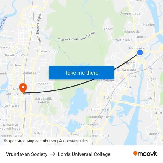 Vrindavan Society to Lords Universal College map