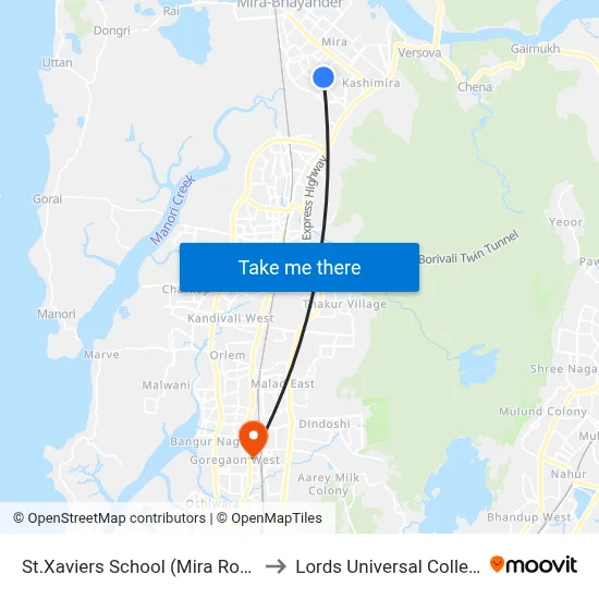 St.Xaviers School (Mira Road) to Lords Universal College map