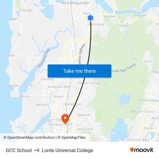 GCC School to Lords Universal College map