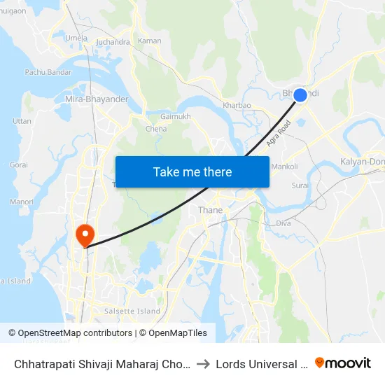 Chhatrapati Shivaji Maharaj Chowk Bhiwandi to Lords Universal College map