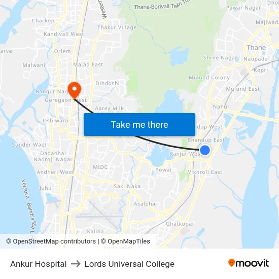 Ankur Hospital to Lords Universal College map