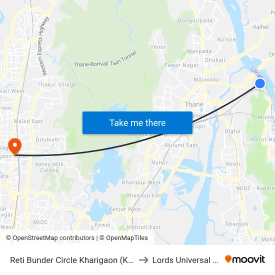 Reti Bunder Circle Kharigaon (Kalwa) BEST to Lords Universal College map