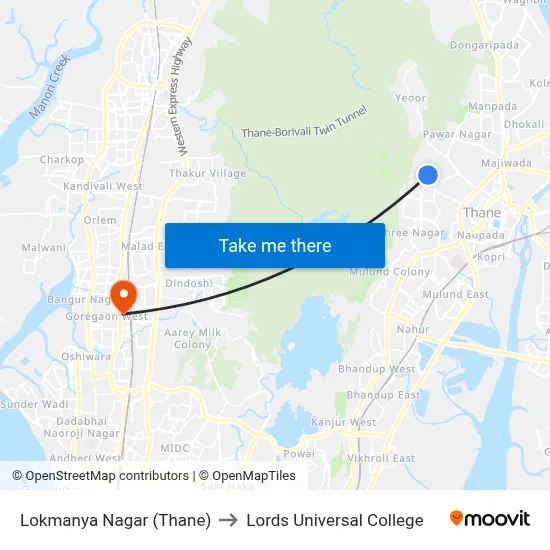 Lokmanya Nagar (Thane) to Lords Universal College map