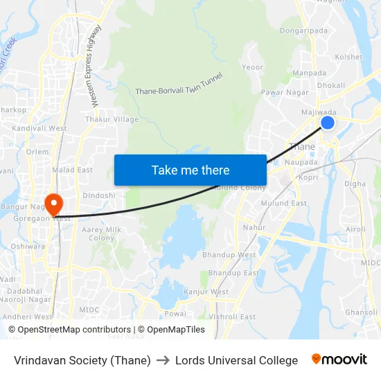 Vrindavan Society (Thane) to Lords Universal College map