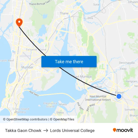 Takka Gaon Chowk to Lords Universal College map