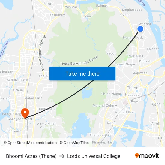 Bhoomi Acres (Thane) to Lords Universal College map