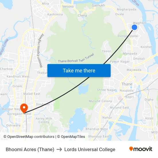 Bhoomi Acres (Thane) to Lords Universal College map