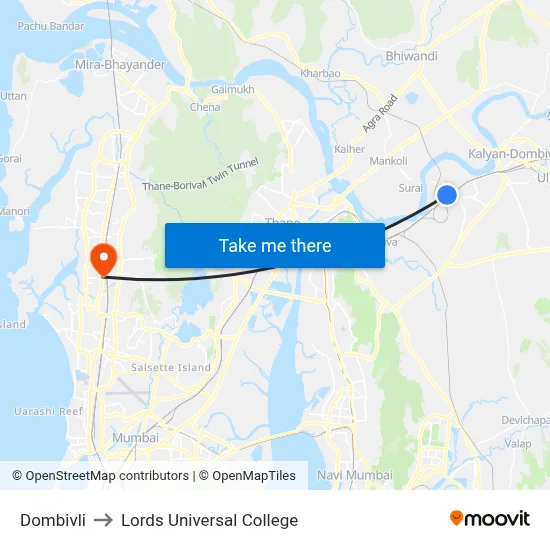 Dombivli to Lords Universal College map
