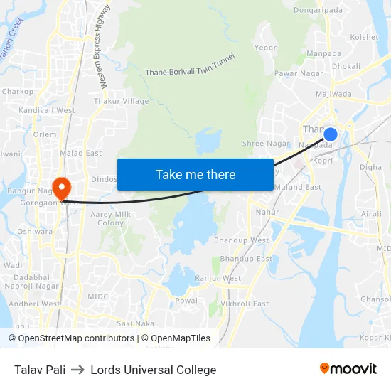 Talav Pali to Lords Universal College map