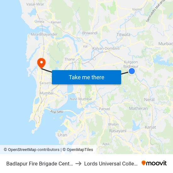 Badlapur Fire Brigade Center to Lords Universal College map