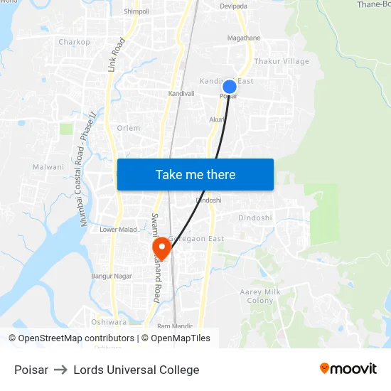 Poisar to Lords Universal College map