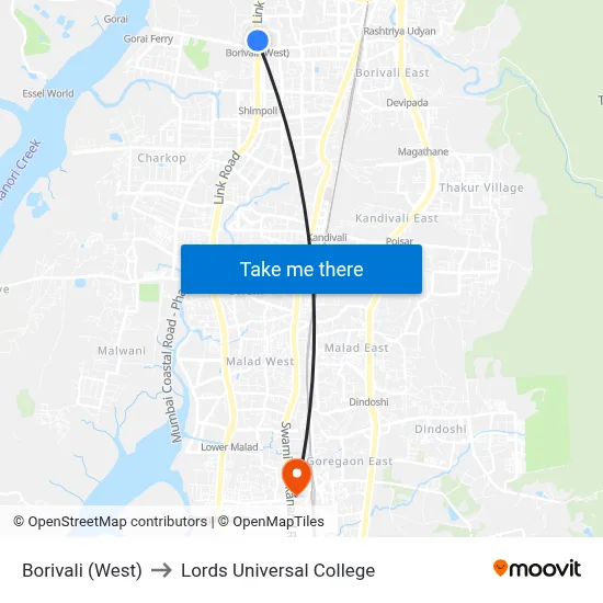 Borivali (West) to Lords Universal College map