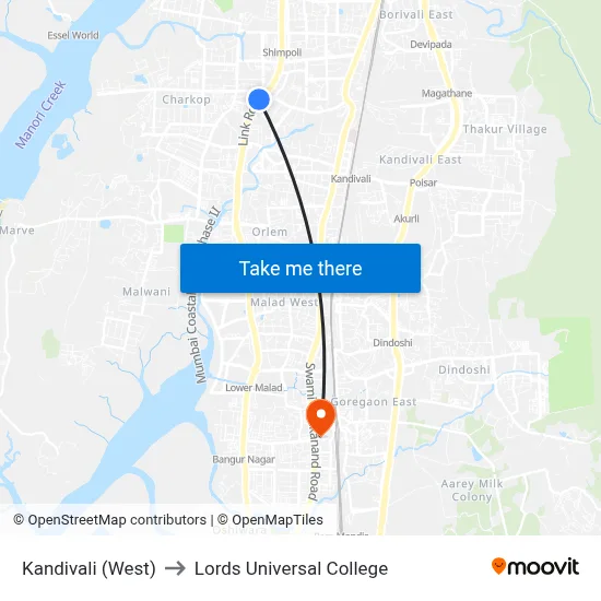 Kandivali (West) to Lords Universal College map