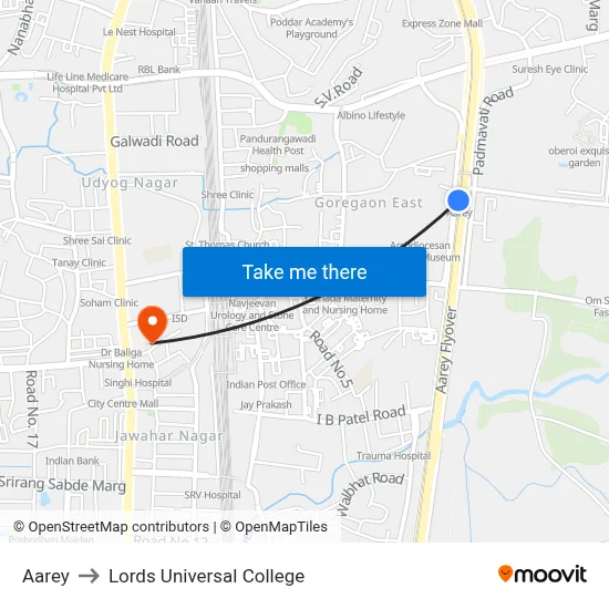 Aarey to Lords Universal College map